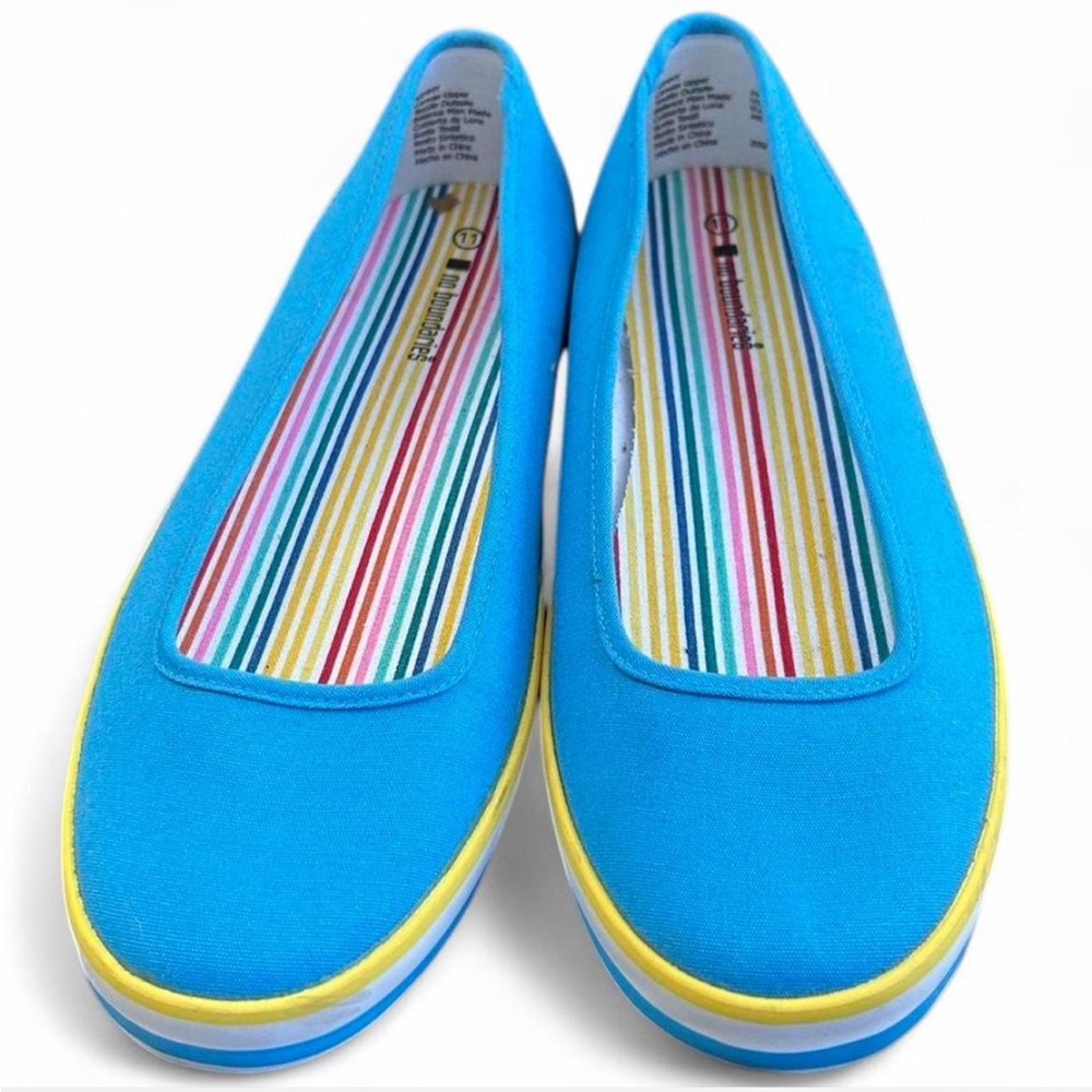 LAST CHANCE -  Blue Slip-On Shoes with Multicolor Stripes